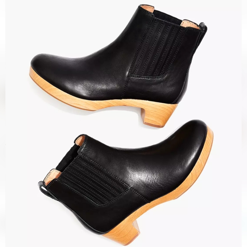 Madewell The Clog Leather Chelsea Boots Black Size 7 Style #MA148 Preppy Grunge